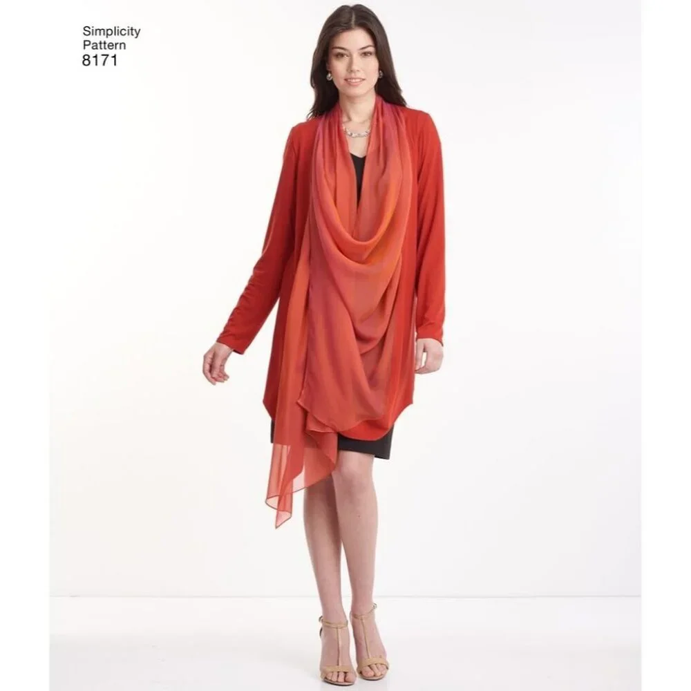 Misses Knit Cardigan Vest Pattern Draped Front Collar Simplicity‎ 8171 XXS-XXL